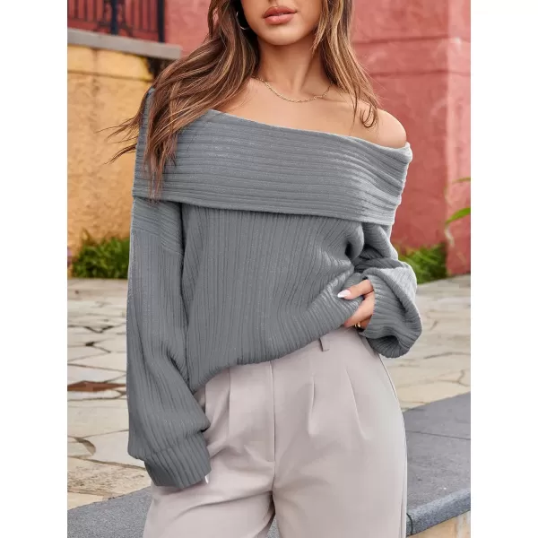 Saodimallsu Womens Off The Shoulder Sweater Top Oversized 2024 Fall Batwing Boat Neck Knit Sexy Casual PulloverLight Grey