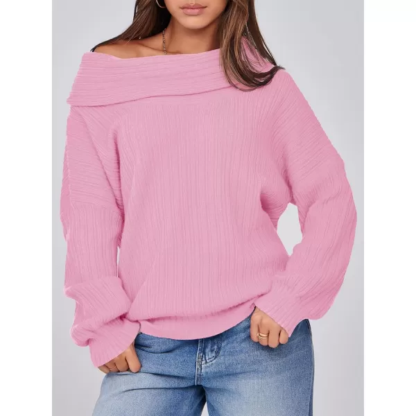 Saodimallsu Womens Off The Shoulder Sweater Top Oversized 2024 Fall Batwing Boat Neck Knit Sexy Casual PulloverPink