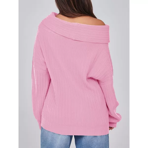 Saodimallsu Womens Off The Shoulder Sweater Top Oversized 2024 Fall Batwing Boat Neck Knit Sexy Casual PulloverPink