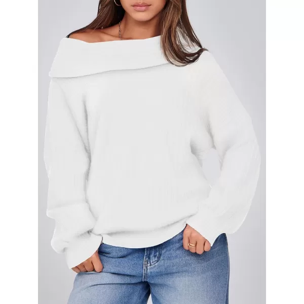 Saodimallsu Womens Off The Shoulder Sweater Top Oversized 2024 Fall Batwing Boat Neck Knit Sexy Casual PulloverWhite