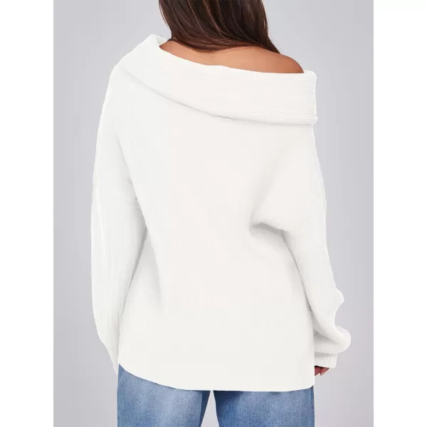 Saodimallsu Womens Off The Shoulder Sweater Top Oversized 2024 Fall Batwing Boat Neck Knit Sexy Casual PulloverWhite