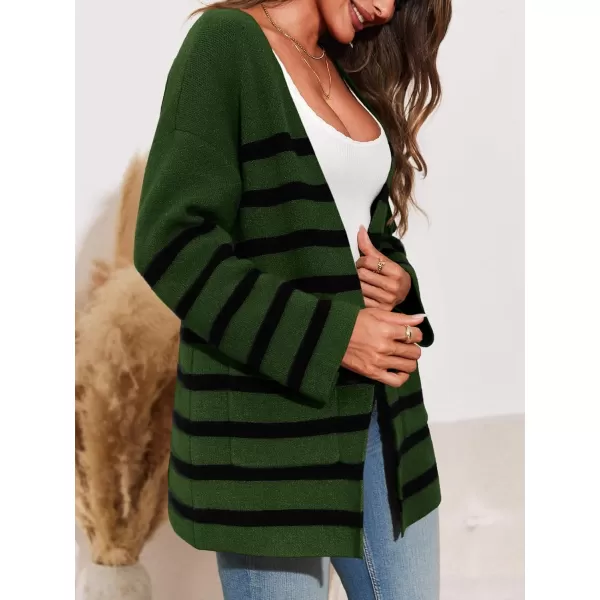 Saodimallsu Womens Oversized Striped Cardigans Open Front Chunky Knit Casual Loose Fit Long Sleeve Sweater CoatsArmy Green