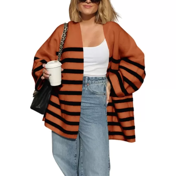 Saodimallsu Womens Oversized Striped Cardigans Open Front Chunky Knit Casual Loose Fit Long Sleeve Sweater CoatsBrown