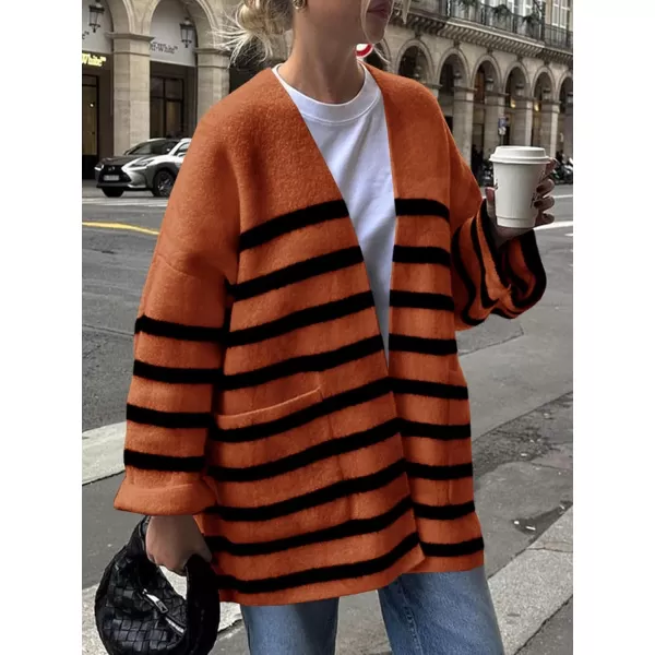 Saodimallsu Womens Oversized Striped Cardigans Open Front Chunky Knit Casual Loose Fit Long Sleeve Sweater CoatsBrown