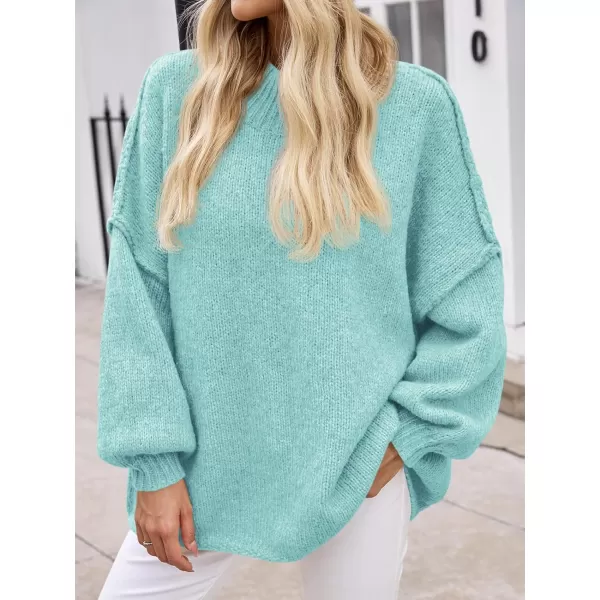 Saodimallsu Womens Oversized Sweaters Mock Neck Batwing Long Sleeve 2024 Fall Trendy Ribbed Knit Casual Tunic SweaterBlue