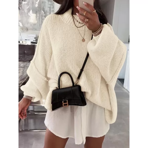 Saodimallsu Womens Oversized Sweaters Mock Neck Batwing Long Sleeve 2024 Fall Trendy Ribbed Knit Casual Tunic SweaterCreamywhite