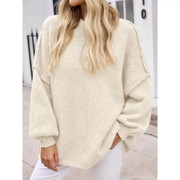 Saodimallsu Womens Oversized Sweaters Mock Neck Batwing Long Sleeve 2024 Fall Trendy Ribbed Knit Casual Tunic SweaterCreamywhite