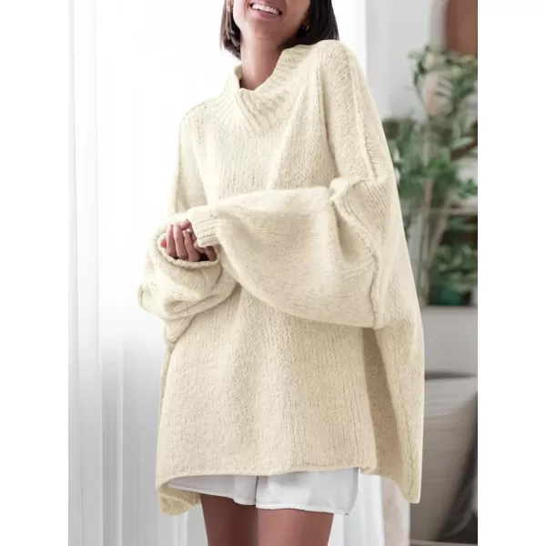 Saodimallsu Womens Oversized Sweaters Mock Neck Batwing Long Sleeve 2024 Fall Trendy Ribbed Knit Casual Tunic SweaterCreamywhite