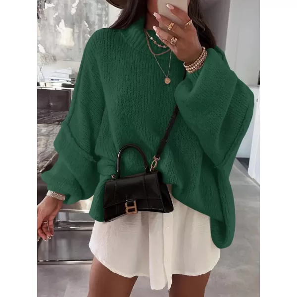 Saodimallsu Womens Oversized Sweaters Mock Neck Batwing Long Sleeve 2024 Fall Trendy Ribbed Knit Casual Tunic SweaterGreen