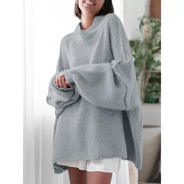 Saodimallsu Womens Oversized Sweaters Mock Neck Batwing Long Sleeve 2024 Fall Trendy Ribbed Knit Casual Tunic SweaterGrey