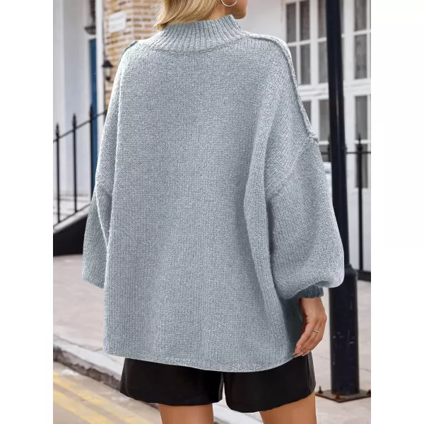 Saodimallsu Womens Oversized Sweaters Mock Neck Batwing Long Sleeve 2024 Fall Trendy Ribbed Knit Casual Tunic SweaterGrey