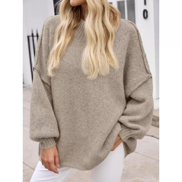 Saodimallsu Womens Oversized Sweaters Mock Neck Batwing Long Sleeve 2024 Fall Trendy Ribbed Knit Casual Tunic SweaterKhaki