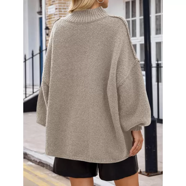 Saodimallsu Womens Oversized Sweaters Mock Neck Batwing Long Sleeve 2024 Fall Trendy Ribbed Knit Casual Tunic SweaterKhaki