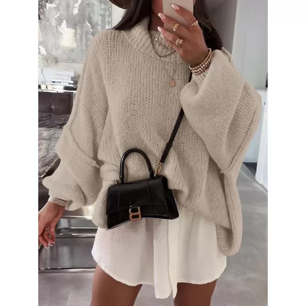 Saodimallsu Womens Oversized Sweaters Mock Neck Batwing Long Sleeve 2024 Fall Trendy Ribbed Knit Casual Tunic SweaterKhaki