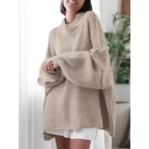 Saodimallsu Womens Oversized Sweaters Mock Neck Batwing Long Sleeve 2024 Fall Trendy Ribbed Knit Casual Tunic SweaterKhaki