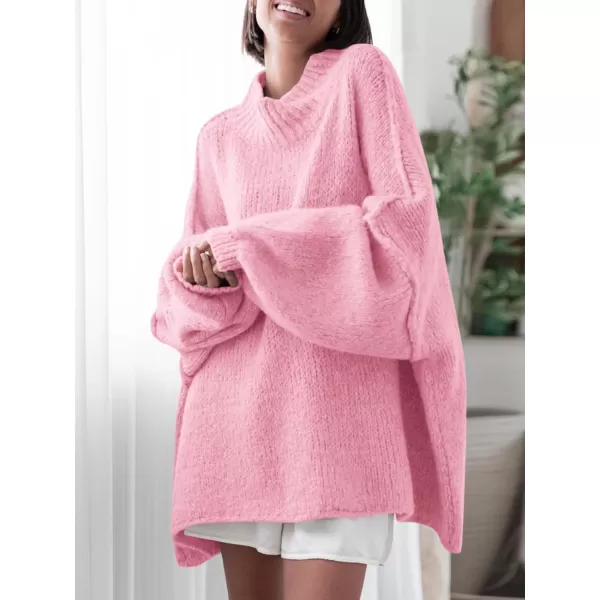 Saodimallsu Womens Oversized Sweaters Mock Neck Batwing Long Sleeve 2024 Fall Trendy Ribbed Knit Casual Tunic SweaterPink