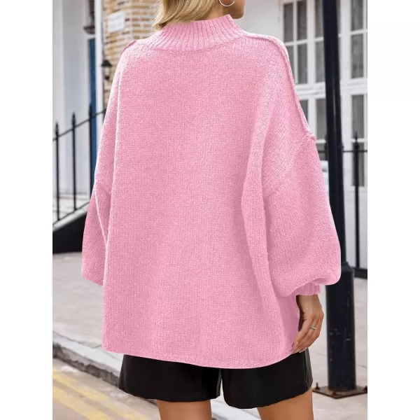 Saodimallsu Womens Oversized Sweaters Mock Neck Batwing Long Sleeve 2024 Fall Trendy Ribbed Knit Casual Tunic SweaterPink