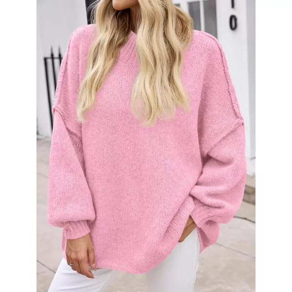 Saodimallsu Womens Oversized Sweaters Mock Neck Batwing Long Sleeve 2024 Fall Trendy Ribbed Knit Casual Tunic SweaterPink