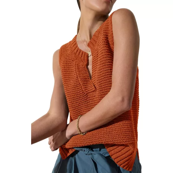 Saodimallsu Womens Sleeveless Sweater Vest Lightweight V Neck Summer Sweater Tank Tops Casual Knit Tunic Cami ShirtsBrick Red