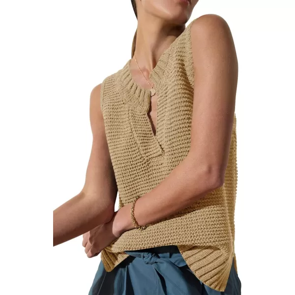 Saodimallsu Womens Sleeveless Sweater Vest Lightweight V Neck Summer Sweater Tank Tops Casual Knit Tunic Cami ShirtsCamel