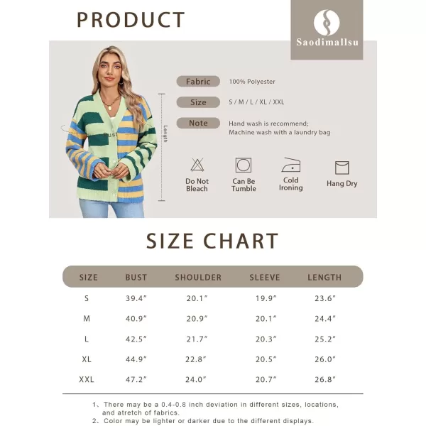 Saodimallsu Womens Striped Cardigan Sweaters V Neck Open Front Button Up Color Block Fuzzy Loose Knit CoatsBrown