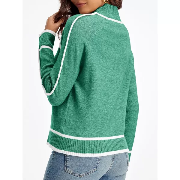 Saodimallsu Womens Turtle Mock Neck Pullover Sweater Color Block 2024 Fall Trendy Casual Knit Loose Long Sleeve SweatersGreen