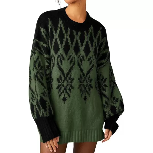 Saodimallsu Womens 2024 Fall Tunic Sweaters Trendy Chunky Knit Crew Neck Long Sleeve Oversized Pullover SweatersArmy Green