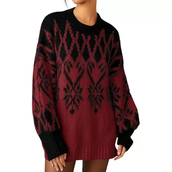 Saodimallsu Womens 2024 Fall Tunic Sweaters Trendy Chunky Knit Crew Neck Long Sleeve Oversized Pullover SweatersBurgundy