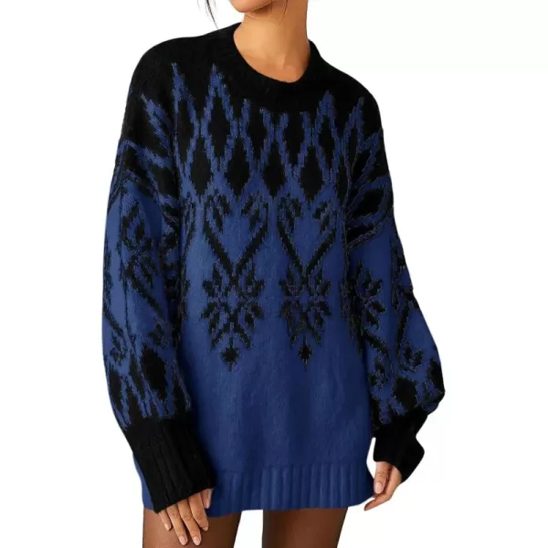 Saodimallsu Womens 2024 Fall Tunic Sweaters Trendy Chunky Knit Crew Neck Long Sleeve Oversized Pullover SweatersNavy