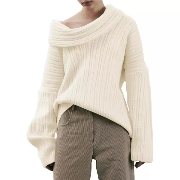 Saodimallsu Womens Off The Shoulder Sweater Top Oversized 2024 Fall Batwing Boat Neck Knit Sexy Casual PulloverBeige