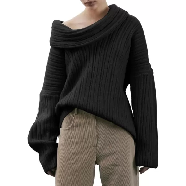 Saodimallsu Womens Off The Shoulder Sweater Top Oversized 2024 Fall Batwing Boat Neck Knit Sexy Casual PulloverBlack