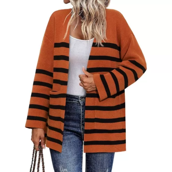 Saodimallsu Womens Oversized Striped Cardigans Open Front Chunky Knit Casual Loose Fit Long Sleeve Sweater CoatsBrown