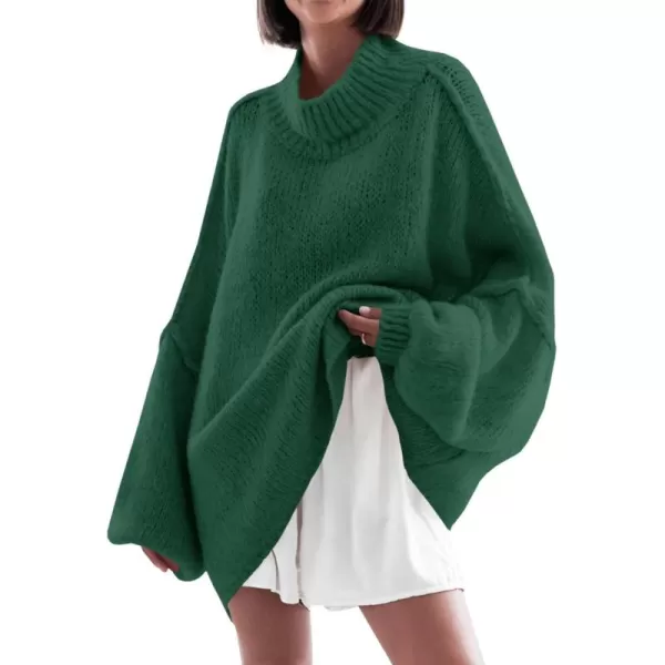 Saodimallsu Womens Oversized Sweaters Mock Neck Batwing Long Sleeve 2024 Fall Trendy Ribbed Knit Casual Tunic SweaterGreen