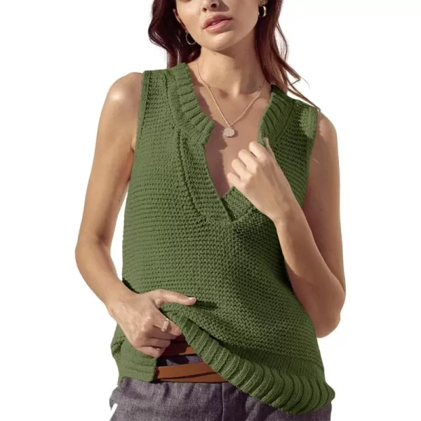 Saodimallsu Womens Sleeveless Sweater Vest Lightweight V Neck Summer Sweater Tank Tops Casual Knit Tunic Cami ShirtsArmy Green