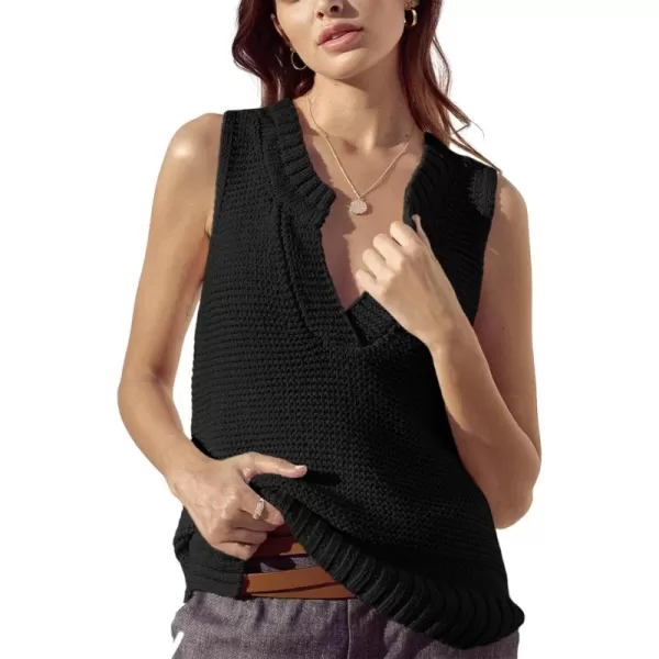 Saodimallsu Womens Sleeveless Sweater Vest Lightweight V Neck Summer Sweater Tank Tops Casual Knit Tunic Cami ShirtsBlack