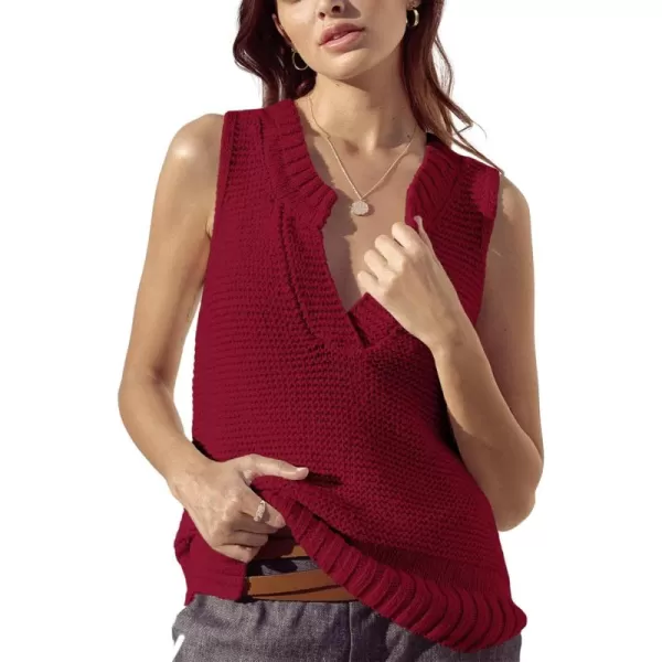 Saodimallsu Womens Sleeveless Sweater Vest Lightweight V Neck Summer Sweater Tank Tops Casual Knit Tunic Cami ShirtsRed