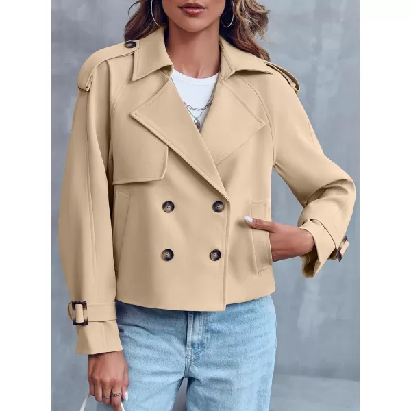 Saodimallsu Women Crop Double Breasted Trench Coat Raglan Sleeve Work Office Cropped Jacket With PocketsBeige