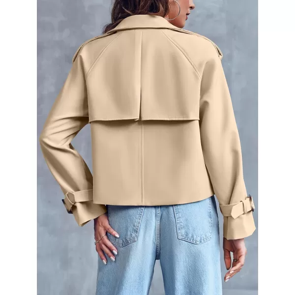 Saodimallsu Women Crop Double Breasted Trench Coat Raglan Sleeve Work Office Cropped Jacket With PocketsBeige