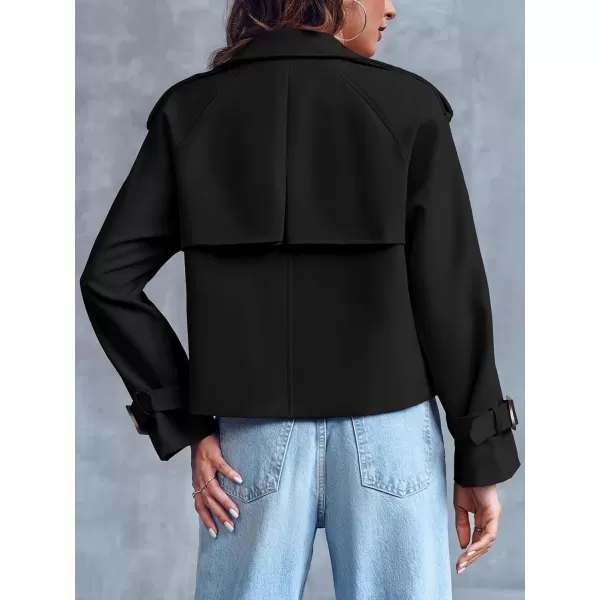 Saodimallsu Women Crop Double Breasted Trench Coat Raglan Sleeve Work Office Cropped Jacket With PocketsBlack