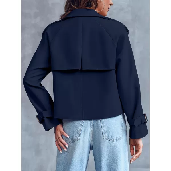 Saodimallsu Women Crop Double Breasted Trench Coat Raglan Sleeve Work Office Cropped Jacket With PocketsDark Blue