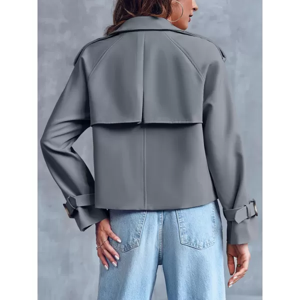 Saodimallsu Women Crop Double Breasted Trench Coat Raglan Sleeve Work Office Cropped Jacket With PocketsGrey