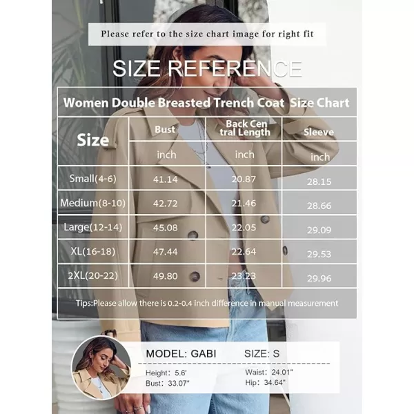 Saodimallsu Women Crop Double Breasted Trench Coat Raglan Sleeve Work Office Cropped Jacket With PocketsGrey