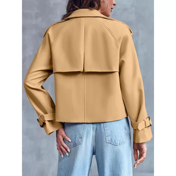 Saodimallsu Women Crop Double Breasted Trench Coat Raglan Sleeve Work Office Cropped Jacket With PocketsKhaki