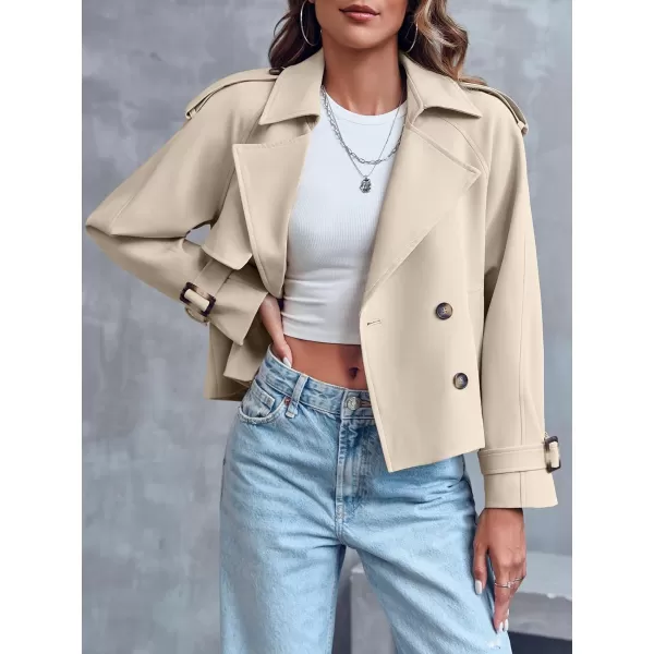 Saodimallsu Women Crop Double Breasted Trench Coat Raglan Sleeve Work Office Cropped Jacket With PocketsLight Khaki