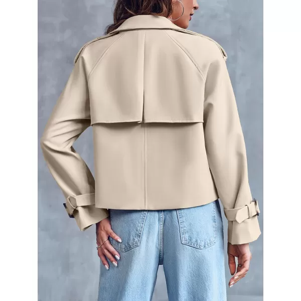 Saodimallsu Women Crop Double Breasted Trench Coat Raglan Sleeve Work Office Cropped Jacket With PocketsLight Khaki