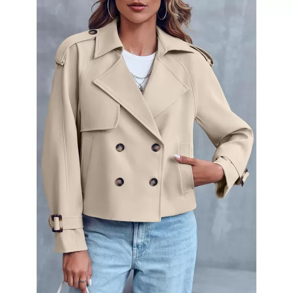 Saodimallsu Women Crop Double Breasted Trench Coat Raglan Sleeve Work Office Cropped Jacket With PocketsLight Khaki