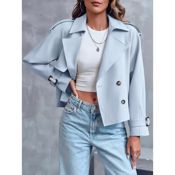 Saodimallsu Women Crop Double Breasted Trench Coat Raglan Sleeve Work Office Cropped Jacket With PocketsSky Blue