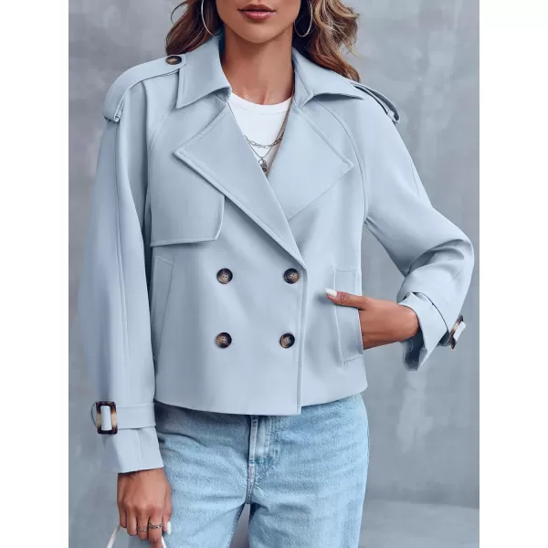 Saodimallsu Women Crop Double Breasted Trench Coat Raglan Sleeve Work Office Cropped Jacket With PocketsSky Blue