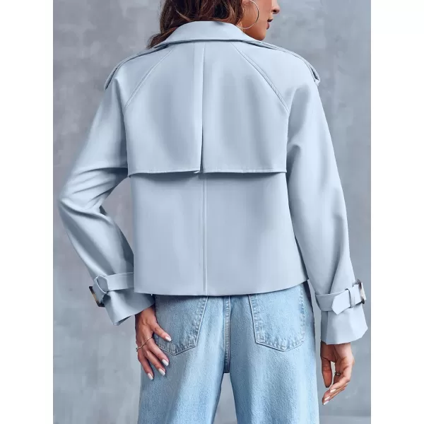 Saodimallsu Women Crop Double Breasted Trench Coat Raglan Sleeve Work Office Cropped Jacket With PocketsSky Blue