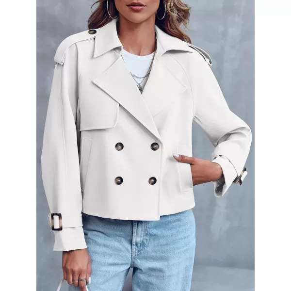 Saodimallsu Women Crop Double Breasted Trench Coat Raglan Sleeve Work Office Cropped Jacket With PocketsWhite